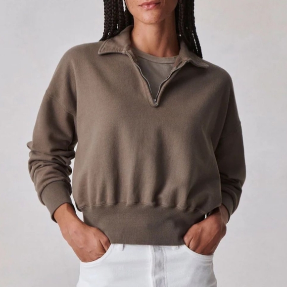 Buck Mason • VINTAGE INTERLOOP HALF-ZIP SWEATSHIRT in Heather Gray - Picture 4 of 8